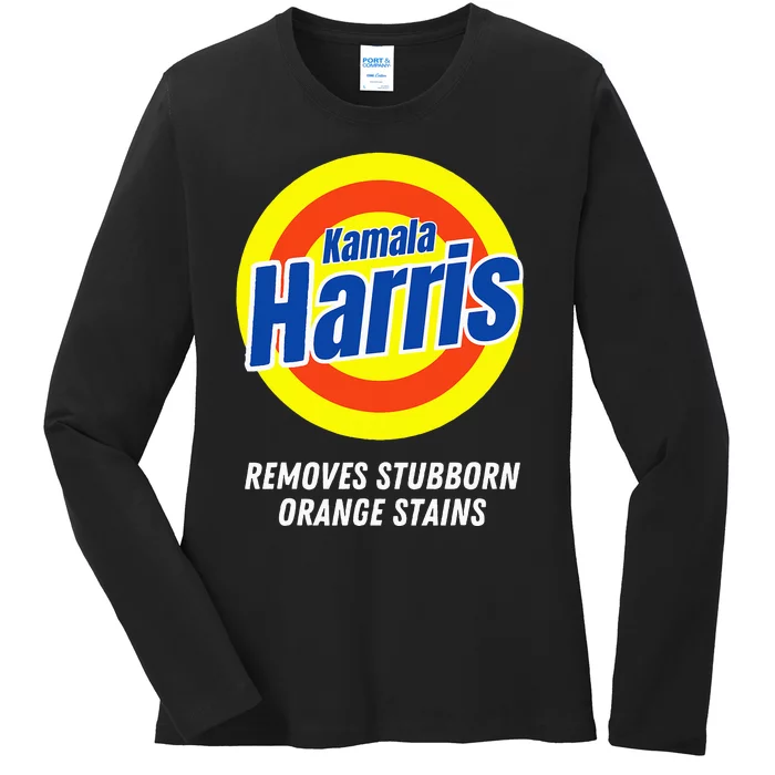 Kamala Harris 2024 Removes Stubborn Orange Stains Humorous Ladies Long Sleeve Shirt