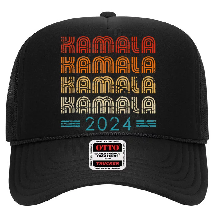 Kamala Harris 2024 Retro Vintage Election President 2024 High Crown Mesh Trucker Hat