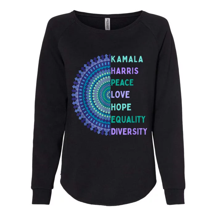 Kamala Harris 2024. Peace Love Hope Equality Diversity Womens California Wash Sweatshirt