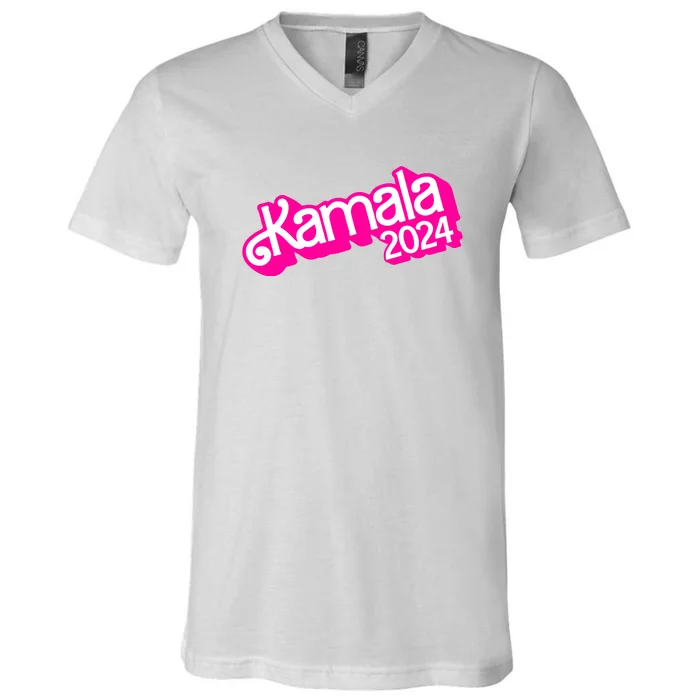 Kamala Harris 2024 Neon Fuchsia Doll Logo V-Neck T-Shirt