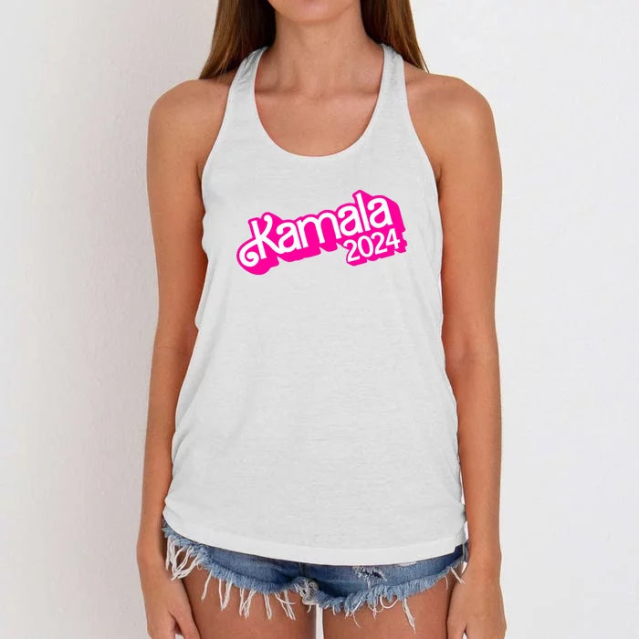 Kamala Harris 2024 Neon Fuchsia Doll Logo Women's Knotted Racerback Tank