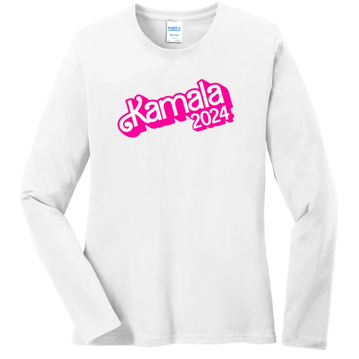 Kamala Harris 2024 Neon Fuchsia Doll Logo Ladies Long Sleeve Shirt