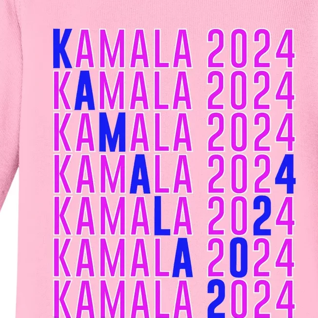 Kamala Harris 2024 Vote Democratic President Text Repeating Baby Long Sleeve Bodysuit