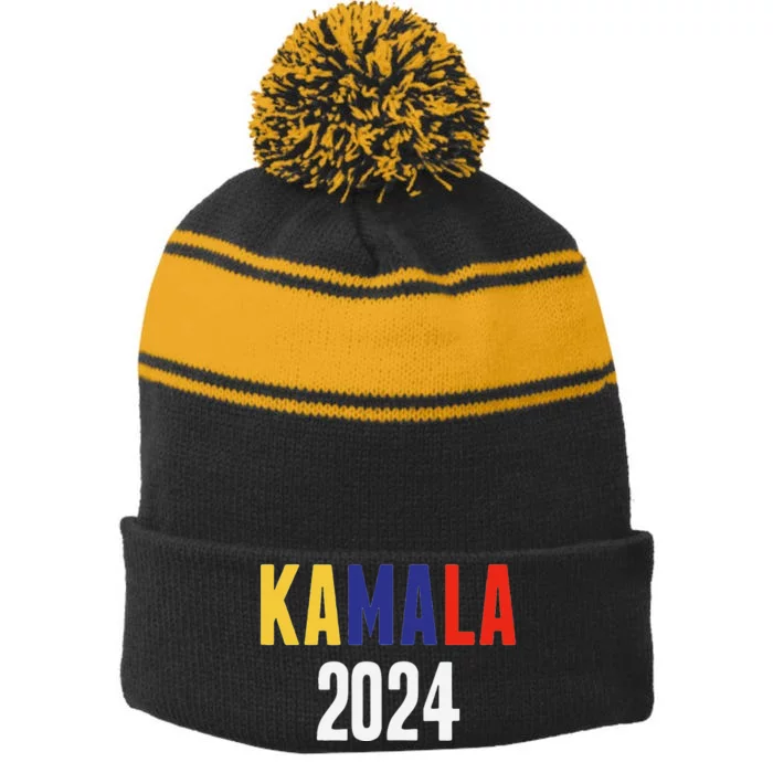 Kamala Harris 2024 For President Campaign Stripe Pom Pom Beanie