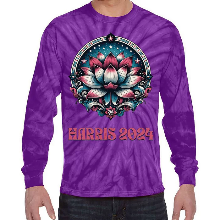 Kamala Harris 2024 Presidential Campaign American Lotus Tie-Dye Long Sleeve Shirt