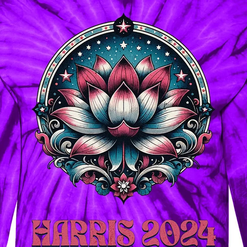 Kamala Harris 2024 Presidential Campaign American Lotus Tie-Dye Long Sleeve Shirt