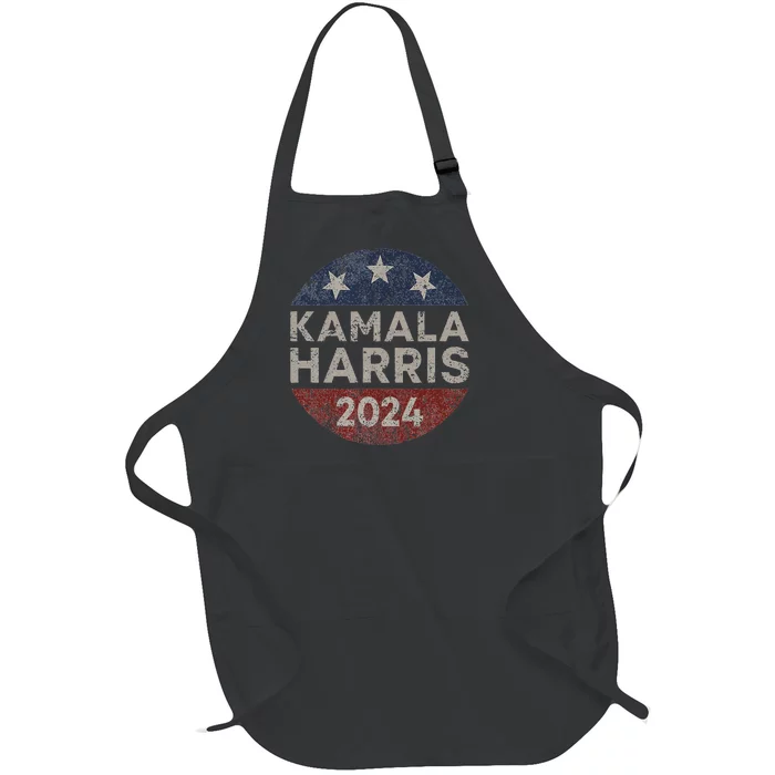 Kamala Harris 2024 For President Retro Button Election Full-Length Apron With Pocket