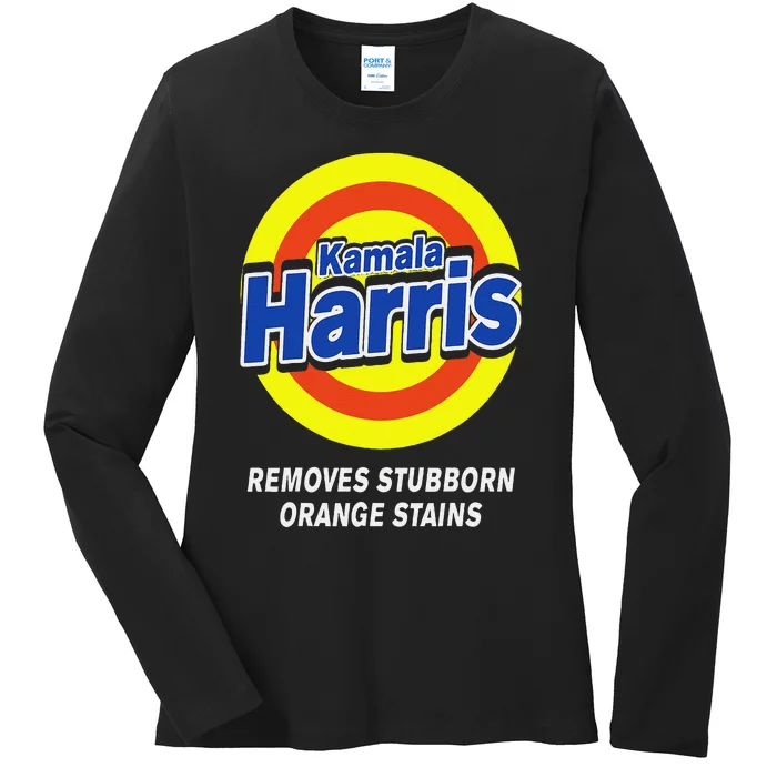 Kamala Harris 2024 Removes Stubborn Orange Stains Humorous Ladies Long Sleeve Shirt