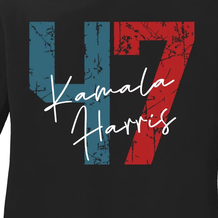 Kamala Harris 2024 47th President Save Democracy Us Flag Ladies Long Sleeve Shirt