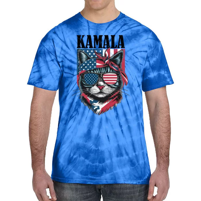 Kamala Harris 2024 Cat Lover With Sunglasses American Flag Gift Tie-Dye T-Shirt