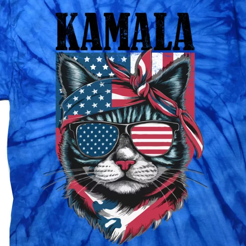 Kamala Harris 2024 Cat Lover With Sunglasses American Flag Gift Tie-Dye T-Shirt