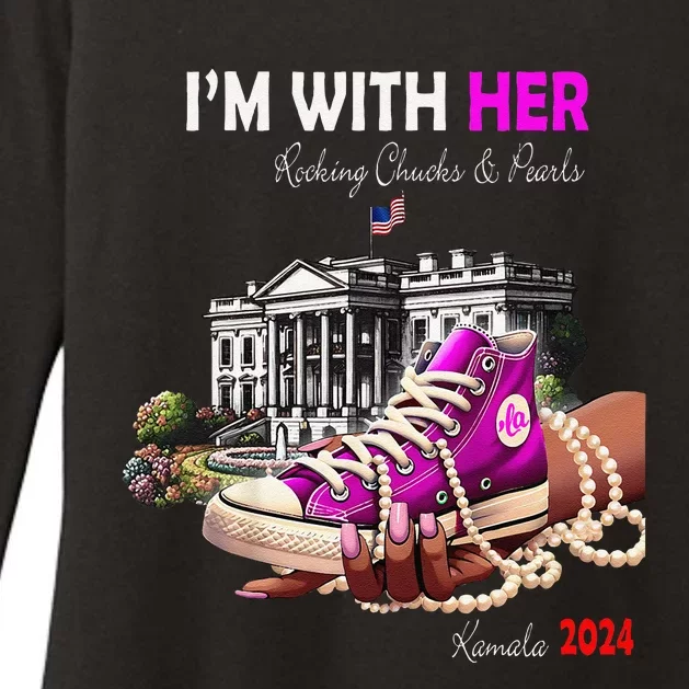 Kamala Harris 2024 IM With Her Rocking Chucks & Pearls Gift Womens CVC Long Sleeve Shirt