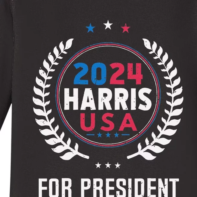 Kamala Harris 2024 For President Election Campaign Us Flag Baby Long Sleeve Bodysuit