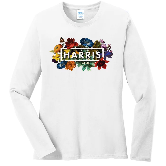 Kamala Harris 2024 Vintage Floral Women Harris President Ladies Long Sleeve Shirt