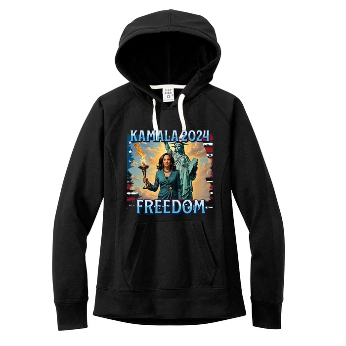 Kamala Harris 2024 For President Campaign Lady Liberty Torch Women's Fleece Hoodie