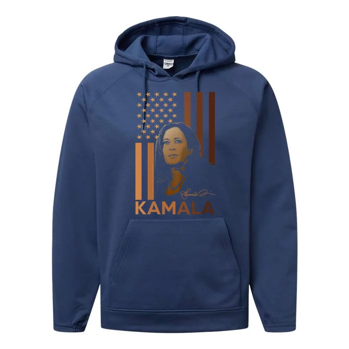 Kamala Harris 2024 American Flag Madam President Melanin Great Gift Performance Fleece Hoodie