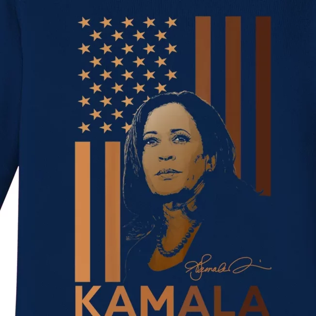 Kamala Harris 2024 American Flag Madam President Melanin Great Gift Baby Long Sleeve Bodysuit