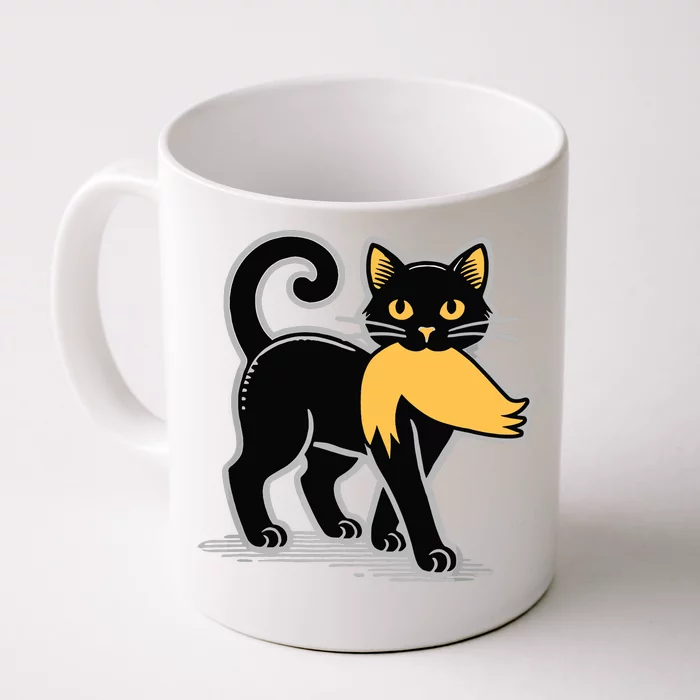 Kamala Harris 2024 Cat Carrying Trump Hair Sarcastic Walz Front & Back Coffee Mug