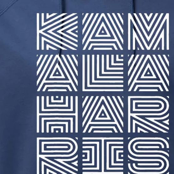 Kamala Harris 2024 Quilted Geometry Lettering Performance Fleece Hoodie