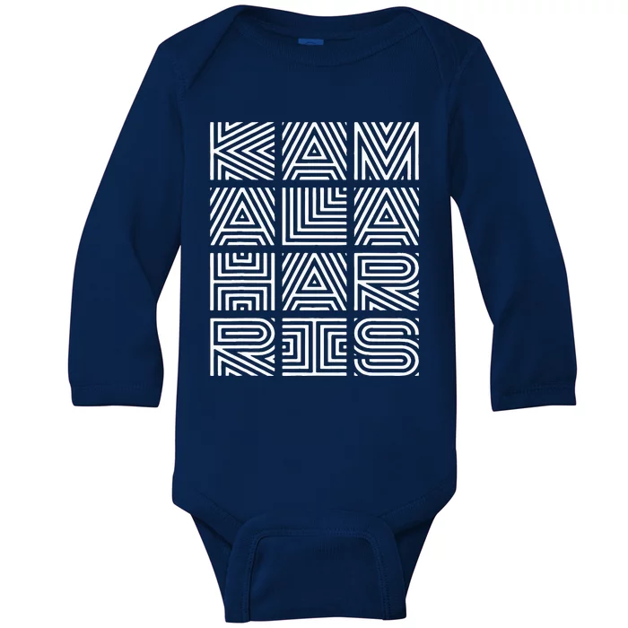 Kamala Harris 2024 Quilted Geometry Lettering Baby Long Sleeve Bodysuit