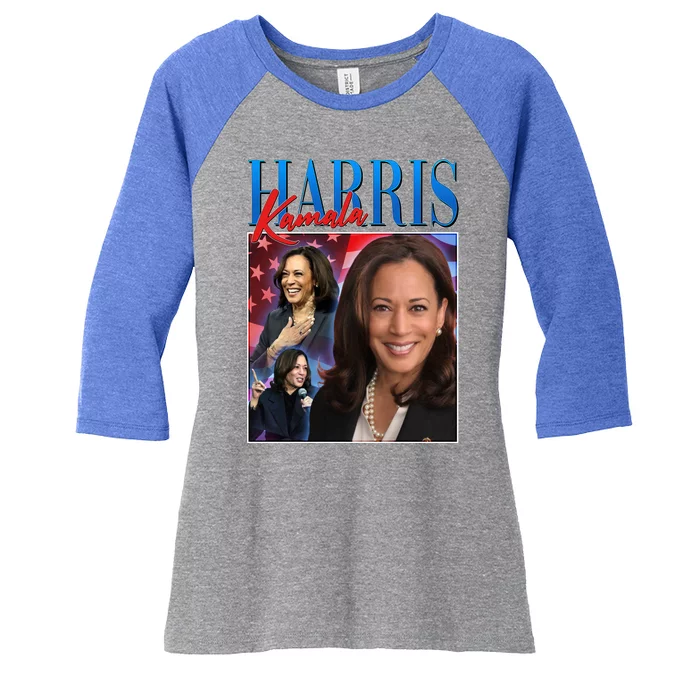 Kamala Harris 2024 Portrait Collage Women's Tri-Blend 3/4-Sleeve Raglan Shirt