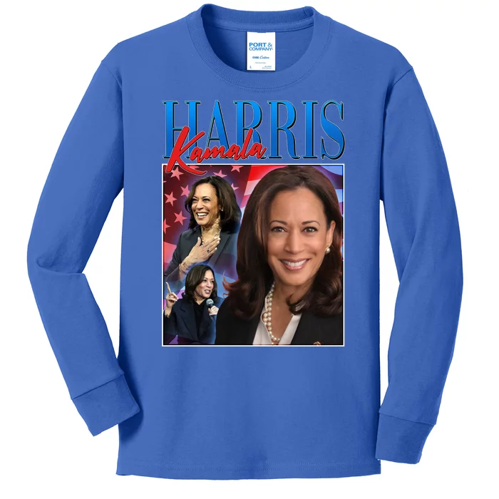 Kamala Harris 2024 Portrait Collage Kids Long Sleeve Shirt