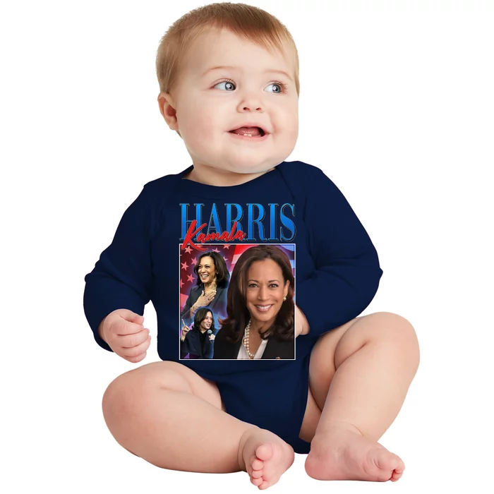 Kamala Harris 2024 Portrait Collage Baby Long Sleeve Bodysuit