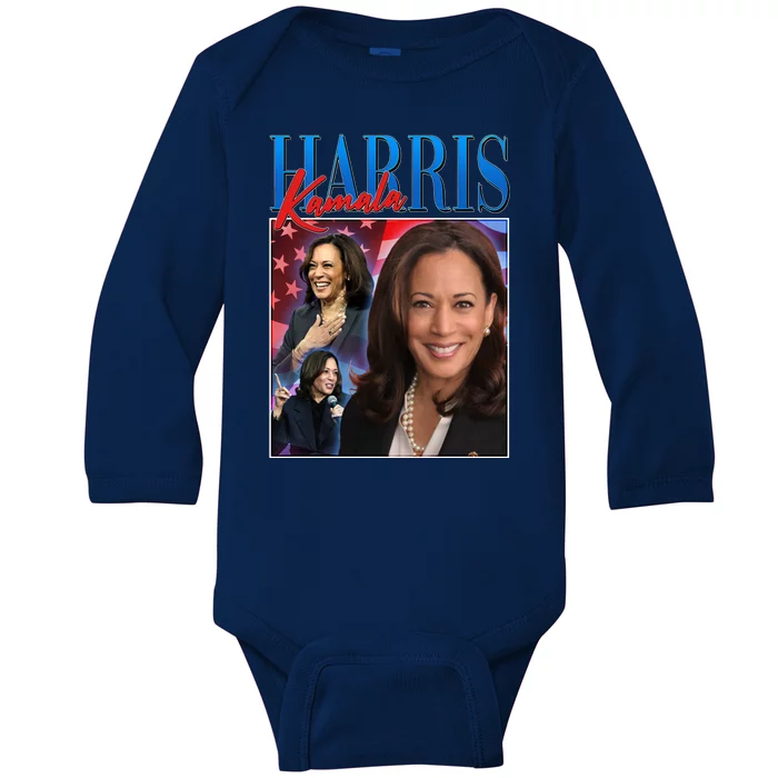 Kamala Harris 2024 Portrait Collage Baby Long Sleeve Bodysuit