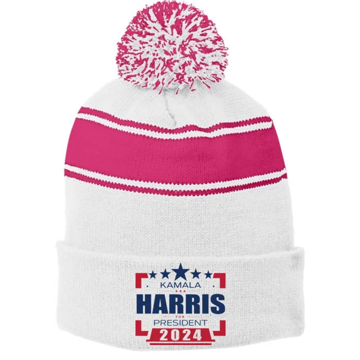 Kamala Harris 2024 For President Harris 2024 Stripe Pom Pom Beanie