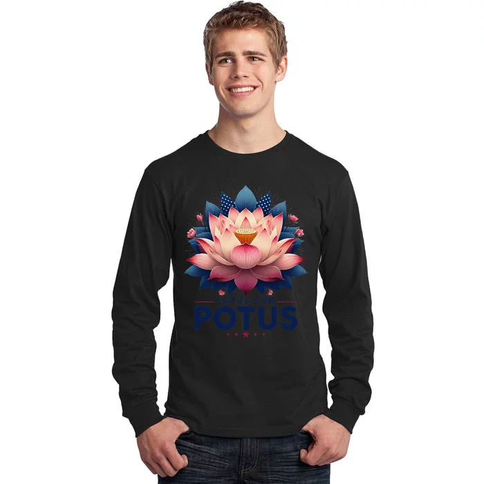 Kamala Harris 2024 Lotus For Potus Trending President Gift Tall Long Sleeve T-Shirt