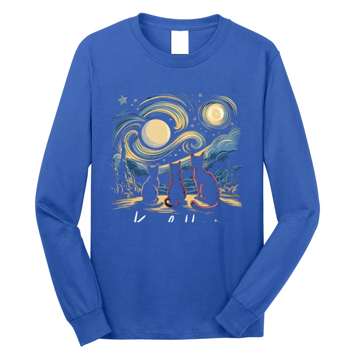 Kamala Harris 2024 Three Cats Starry Night Kamala Funny Gift Long Sleeve Shirt