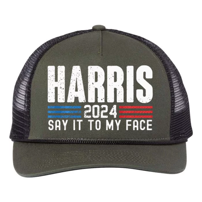 Kamala Harris 2024 For President Say It To My Face Usa Retro Rope Trucker Hat Cap