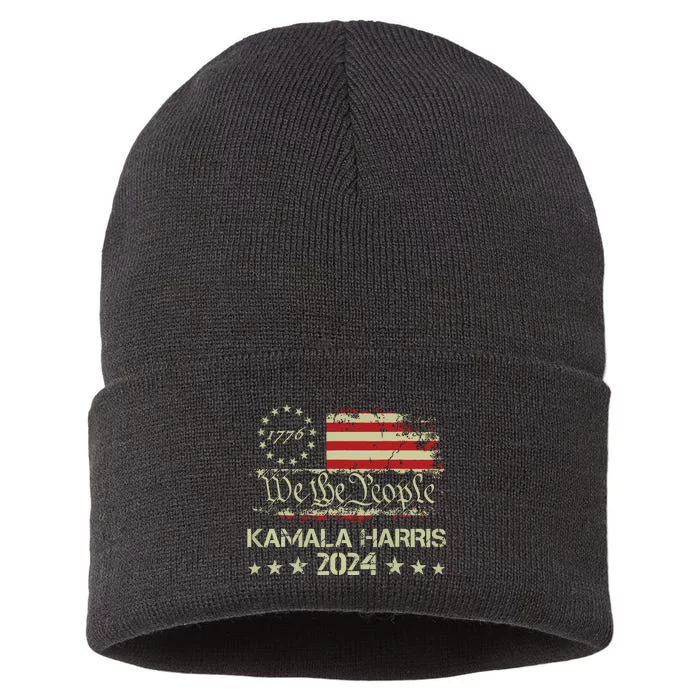 Kamala Harris 2024 Kamala For President Us Flag Sustainable Knit Beanie