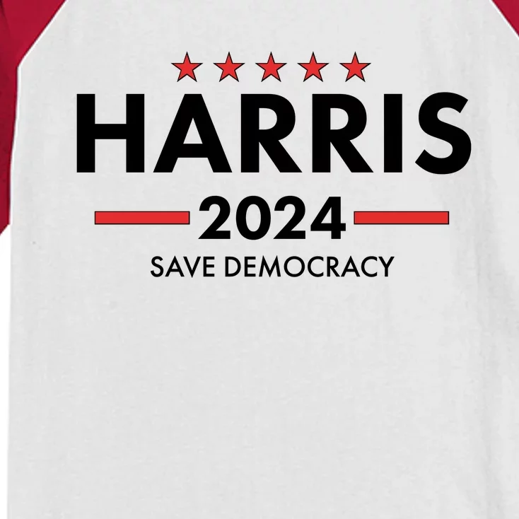 Kamala Harris 2024 Save Democracy Kids Colorblock Raglan Jersey