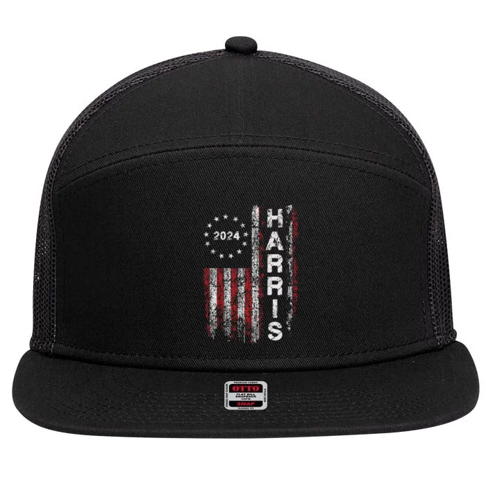 Kamala Harris 2024 For President Campaign Us Flag Vintage 7 Panel Mesh Trucker Snapback Hat