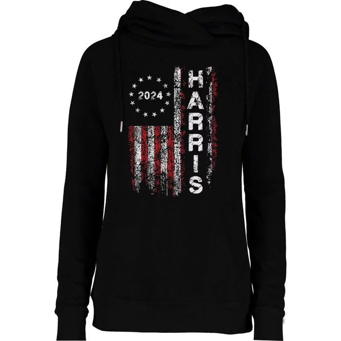 Kamala Harris 2024 For President Campaign Us Flag Vintage Womens Funnel Neck Pullover Hood