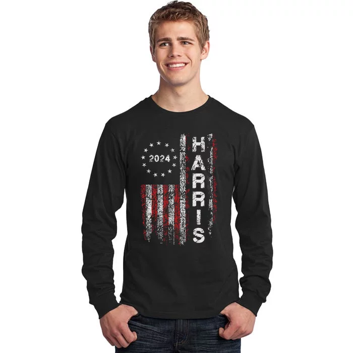 Kamala Harris 2024 For President Campaign Us Flag Vintage Tall Long Sleeve T-Shirt