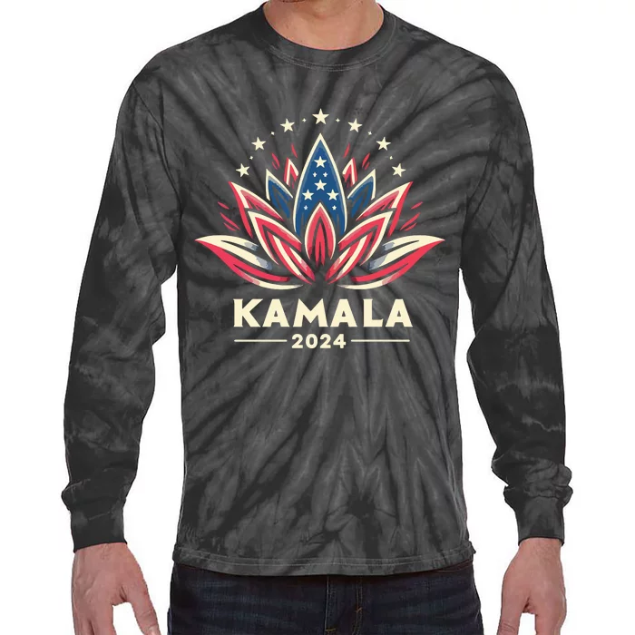 Kamala Harris 2024 Presidential Campaign American Lotus Tie-Dye Long Sleeve Shirt