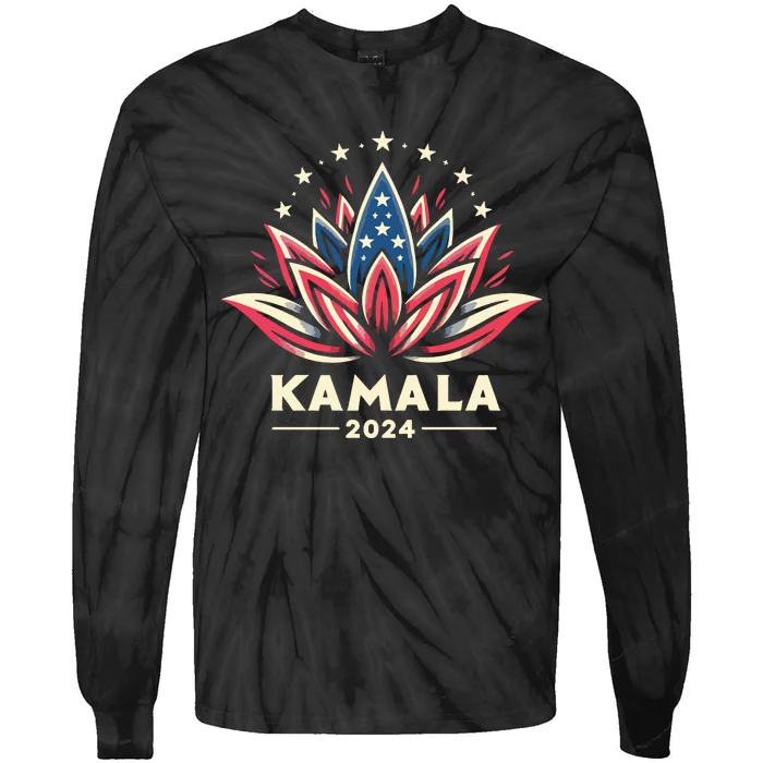 Kamala Harris 2024 Presidential Campaign American Lotus Tie-Dye Long Sleeve Shirt