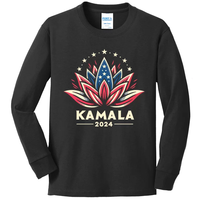 Kamala Harris 2024 Presidential Campaign American Lotus Kids Long Sleeve Shirt