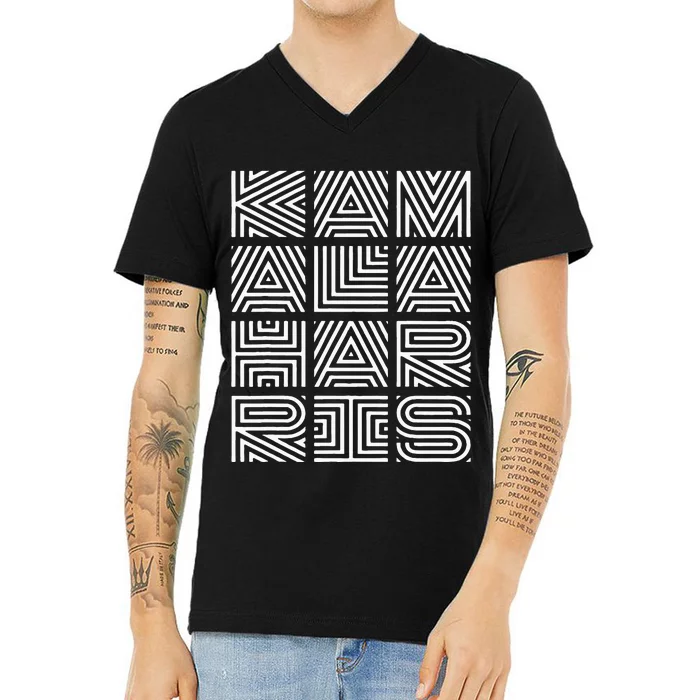 Kamala Harris 2024 Quilted Geometry Lettering V-Neck T-Shirt