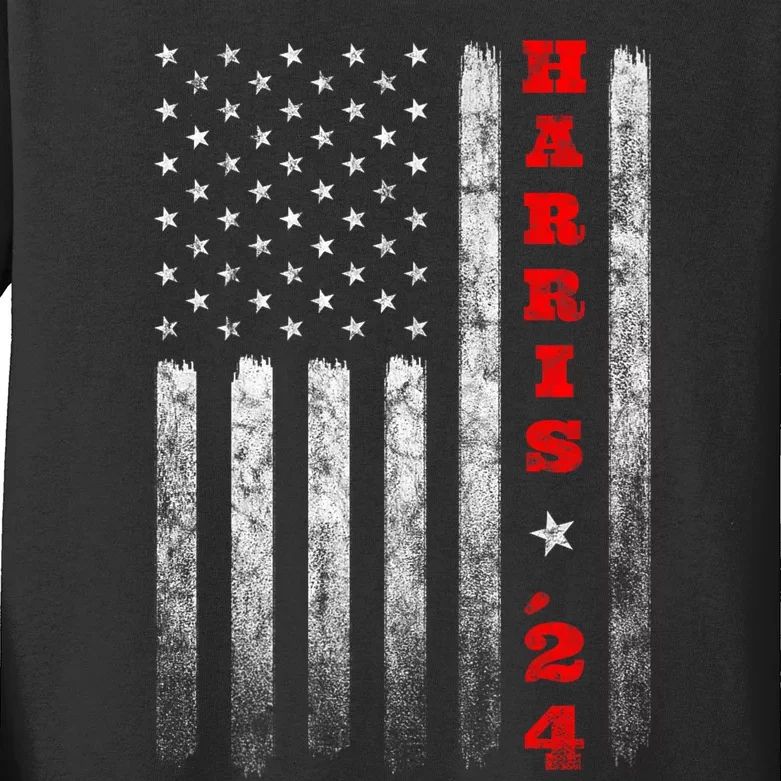 Kamala Harris 2024 American Flag Usa Flag Election President Kids Long Sleeve Shirt