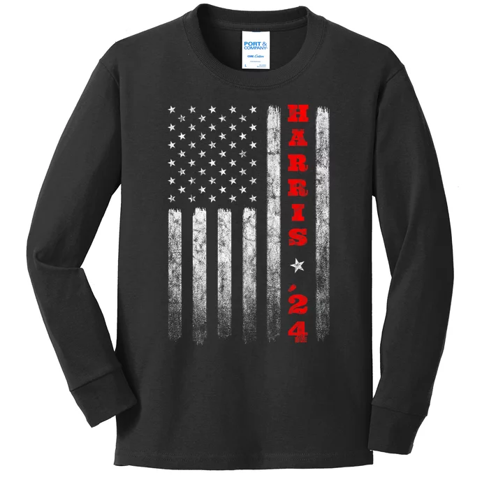 Kamala Harris 2024 American Flag Usa Flag Election President Kids Long Sleeve Shirt