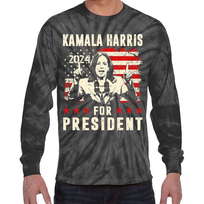 Kamala Harris 2024 Flag Harris 47 Vote Kamala For President Tie-Dye Long Sleeve Shirt