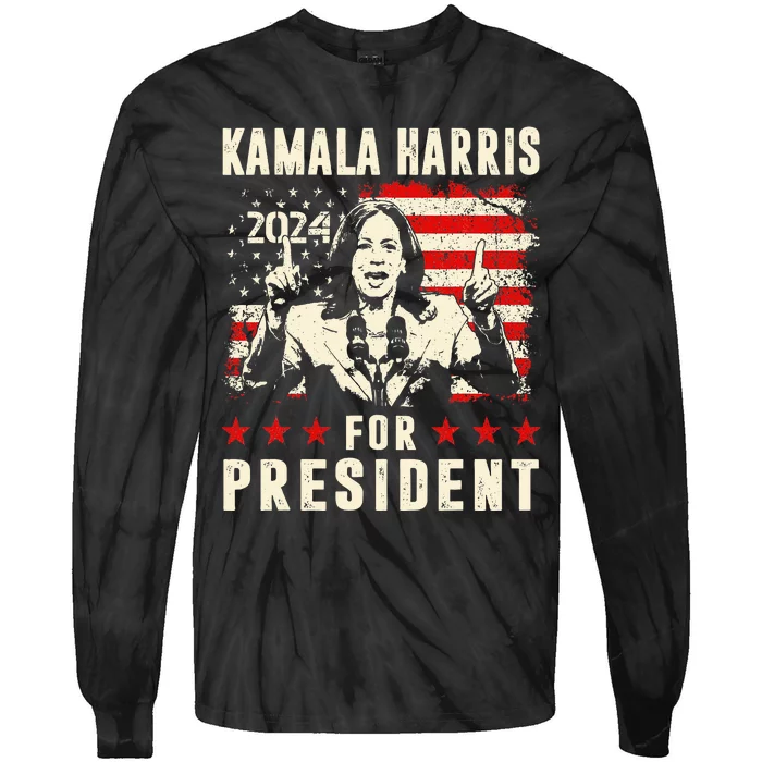 Kamala Harris 2024 Flag Harris 47 Vote Kamala For President Tie-Dye Long Sleeve Shirt