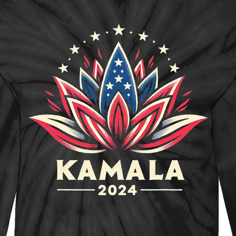 Kamala Harris 2024 Presidential Campaign American Lotus Tie-Dye Long Sleeve Shirt