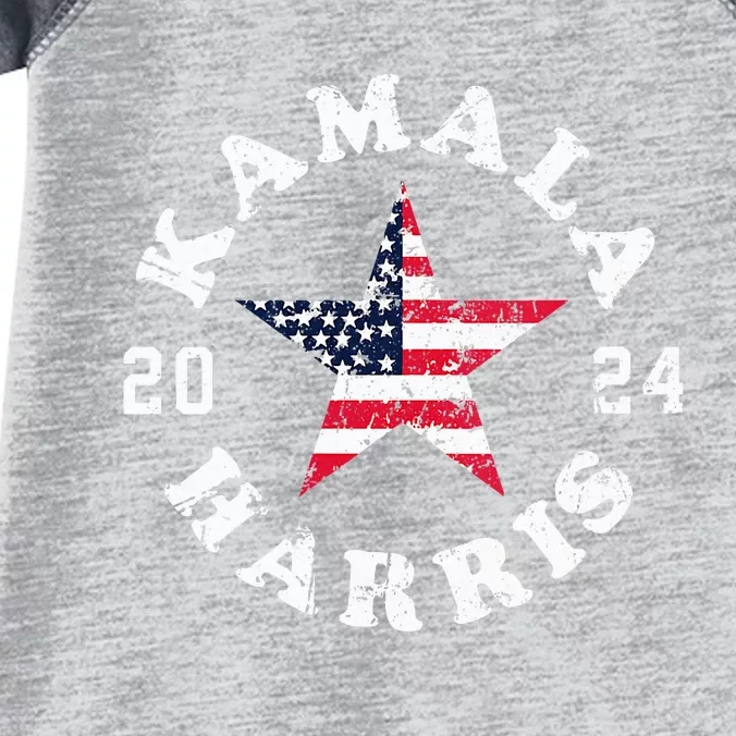 Kamala Harris 2024 President American Flag Vote Kamala Vneck Infant Baby Jersey Bodysuit