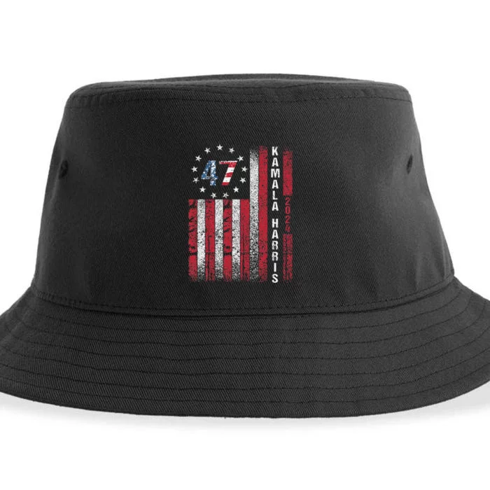 Kamala Harris 2024 For President American Flag Distressed Sustainable Bucket Hat