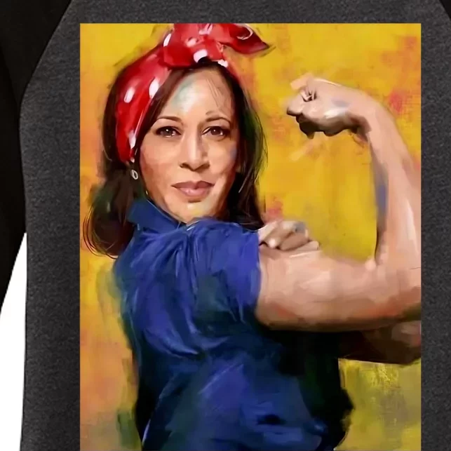 Kamala Harris 2024 Rosie The Riveter Childless Cat Lady Vote Women's Tri-Blend 3/4-Sleeve Raglan Shirt