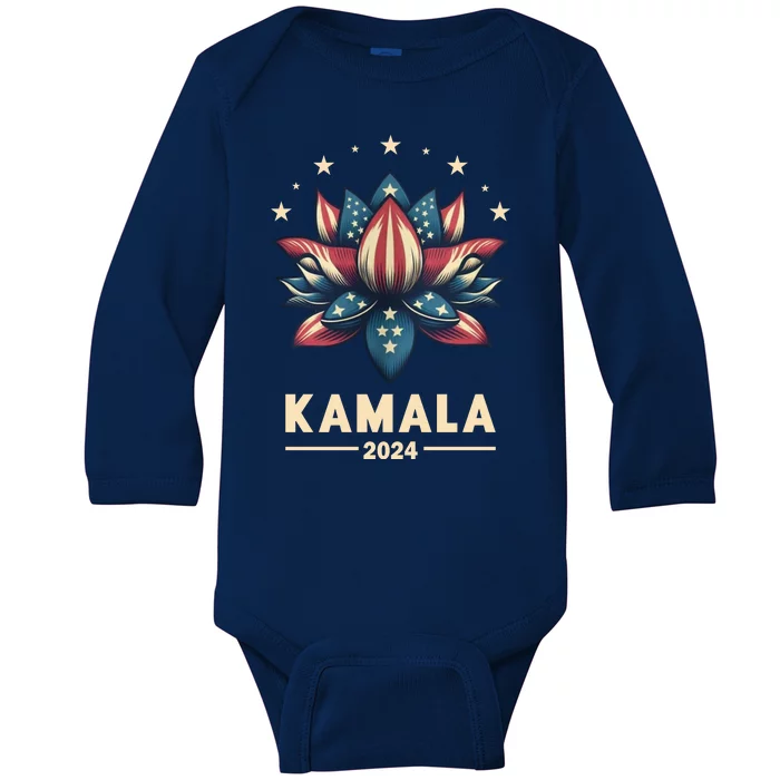 Kamala Harris 2024 Presidential Campaign American Lotus Baby Long Sleeve Bodysuit